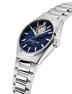 Frederique Constant Highlife Heart Beat Automatic Chronometer Edelstahl 41mm blaues Zifferblatt Metallband und Kautschukband – Herrenuhren Uhr ohne Datum aus Edelstahl und Kautschuk. Das Gehäuse ist rund und silber. Das Edelstahlarmband ist silber. Das Zifferblatt ist ein Index in blau. – Ansicht 2