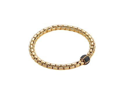 Fope Eka Flex'It Men   Armband  mittel Gelbgold M mit schwarzen Brillanten 0,490ct flexibel – Armschmuck Armband aus 750 Gelbgold und und rhodiniert.