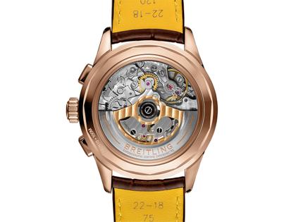 Breitling Premier B25 Datora 42 Chronograph Automatik Rotgold silbernes Zifferblatt braunes Lederband – Herrenuhren Chronograph aus 750 Rotgold. Das Gehäuse ist rund und roségold. Das Lederarmband Kroko / Alligator ist braun. Das Zifferblatt ist arabisch Index und silber. – Ansicht 2