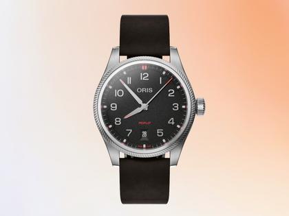Oris ProPilot Date Automatik Edelstahl 41mm schwarzes Zifferblatt schwarzes Lederband – Herrenuhren Uhr mit Datum aus Edelstahl und Leder. Das Gehäuse ist rund und silber. Das Lederarmband ist schwarz. Das Zifferblatt ist arabisch und schwarz. – Ansicht 8