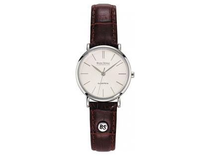 Bruno Söhnle Glashütte Nabucco Damenuhr Ø 28mm weiß silber – Damenuhren Uhr ohne Datum aus Edelstahl und Leder. Das Armband ist ein Lederarmband. Der Zifferblatt ist ein Index.