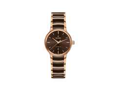Rado Centrix Diamonds Automatik Edelstahl Roségold-PVD 30,5mm braunes Zifferblatt Metallband – Damenuhren Uhr mit Datum aus Edelstahl, Keramik und PVD beschichtet. Das Gehäuse ist rund und roségold. Das Keramikarmband ist braun. Das Zifferblatt ist ein Index in braun.