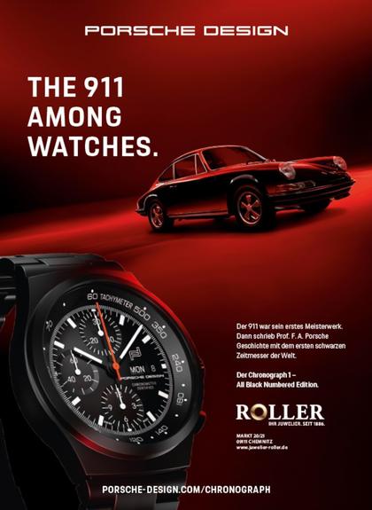 Porsche Design Chronograph 1 - All Black Numbered Edition – Herrenuhren Chronograph aus Edelstahl und PVD beschichtet. Das Gehäuse ist rund und schwarz. Das Titanarmband ist schwarz. Das Zifferblatt ist ein Index in schwarz. – Ansicht 6