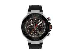 Tissot T-Race MotoGP                   2025 Chronograph Limited Edition Quarz Edelstahl 45mm schwarz-braunes Zifferblatt schwarzes Silikonband – Herrenuhren Chronograph aus Edelstahl und PVD beschichtet. Das Gehäuse ist rund und silber. Das Kautschuk / Kunststoff / Silikon Armband ist schwarz. Das Zifferblatt ist ein Index in schwarz.