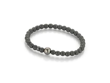 Gellner Bold Armband Silber 18cm mit Tahitiperle und Hämatitperlen – Armschmuck Armband in grau und aus 925 Silber.