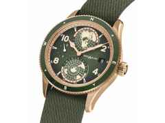 Montblanc 1858 Automatic Geosphere Bronze  Limited Edition Khaki green – Herrenuhren Uhr mit Datum aus Bronze, Edelstahl und Titan. Das Gehäuse ist rund und roségold. Das Textilarmband ist grün. Das Zifferblatt ist arabisch Index und grün. – Ansicht 2