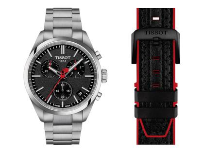 Tissot PR 100 Vuelta Chronograph Quarz Edelstahl 40mm schwarzes Zifferblatt Metallband – Herrenuhren Chronograph aus Edelstahl. Das Gehäuse ist rund und silber. Das Edelstahlarmband ist silber. Das Zifferblatt ist ein Index in schwarz. – Ansicht 2