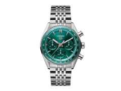 TAG Heuer Carrera Chronograph Automatik Edelstahl 41mm grünes Zifferblatt Metallband – Herrenuhren Chronograph aus Edelstahl. Das Gehäuse ist rund und silber. Das Edelstahlarmband ist silber. Das Zifferblatt ist ein Index in grün.